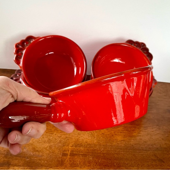 Metlox Poppytrail Red Rooster Vernon Set 4 Open Soup Server/Bowls and Gravy Boat - Picture 6 of 10